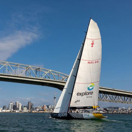 AC68 sailing under the Auckland Harbour Bridge