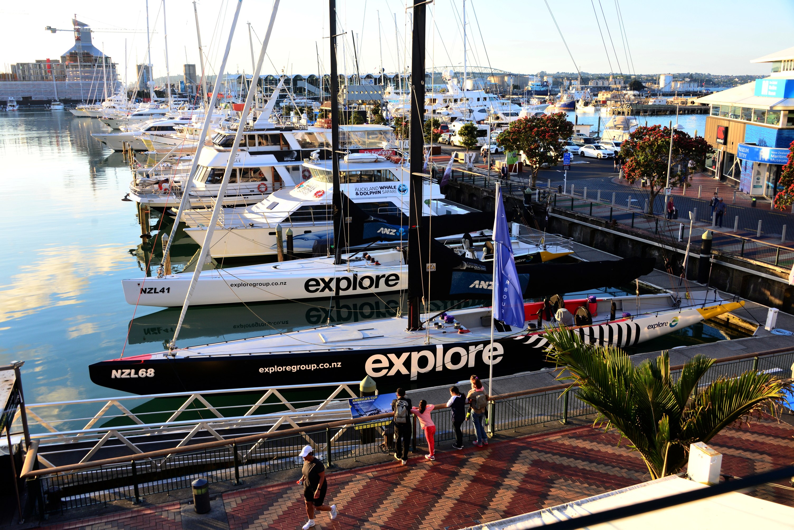 Explore sailing yachts docked at the Auckland Viaduct Harbour